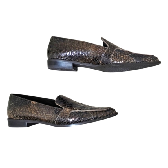 Stuart Weitzman Bronze Snakeskin Loafers Womens 9M - Picture 6 of 16